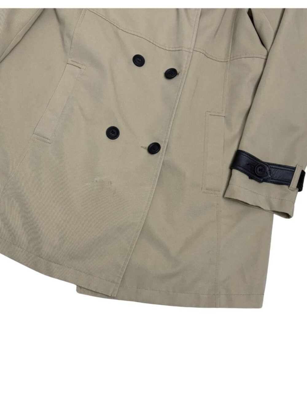 DANIER Italian Leather Trim Trench Coat Business Casual Log Jacket Coat Womens L - Picture 6 of 8
